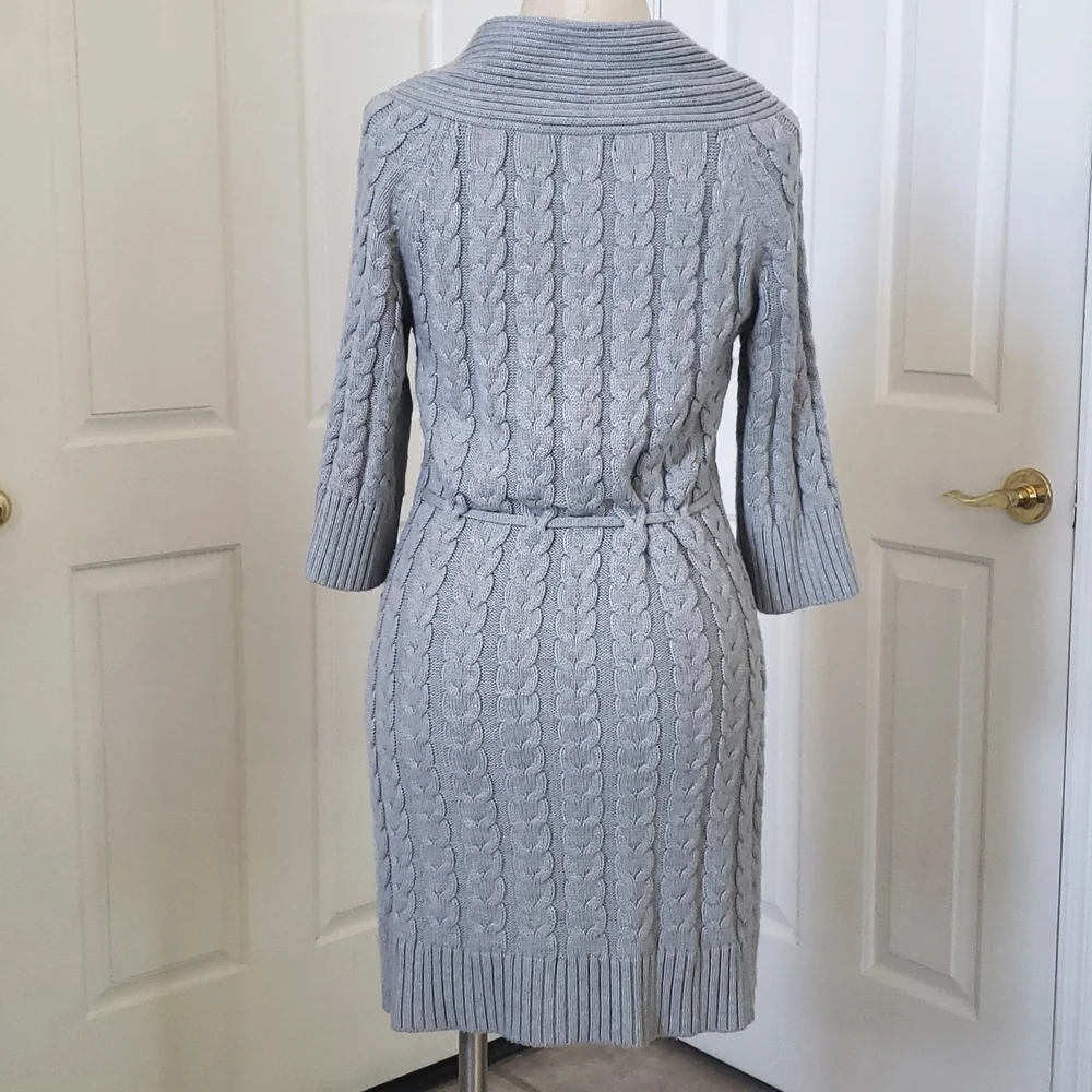 The LIMITED Gray Chunky Cable Knit Belted Cardigan | Long Line Duster | SMALL